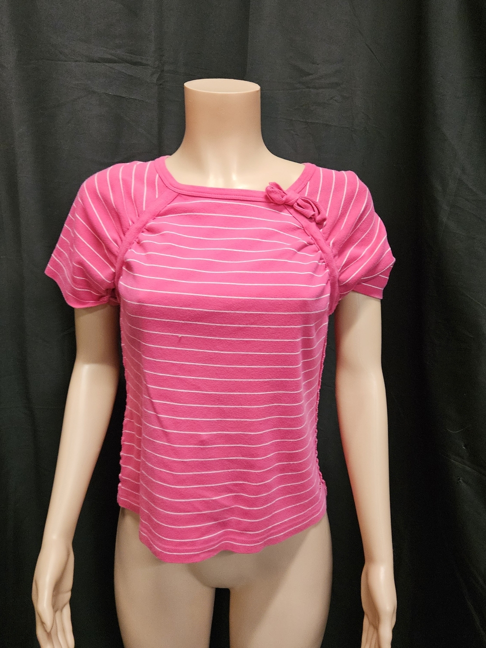 A69 Sonia Rykiel Women's Bright Pink Striped Short Sleeve Top Size 10